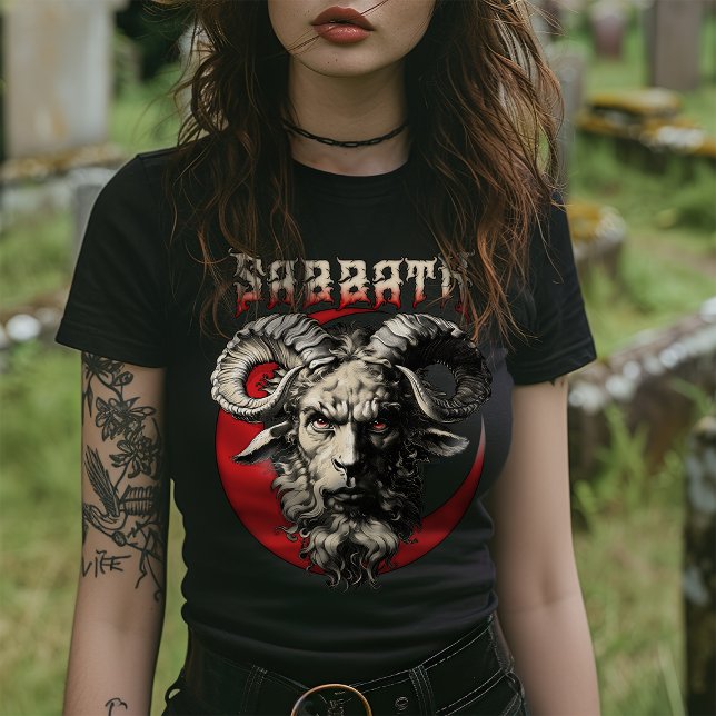 Gothic Sabbath Baphomet Goat Retro Death Metall 70 T Shirt (Standing in the graveyard with her gothic tee, no one can deny the menacing iconic design of this T )