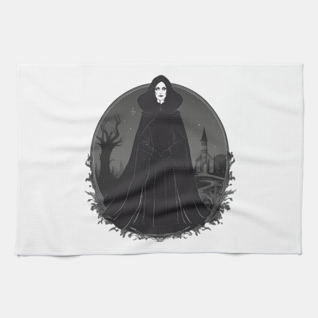 Gothic Salem Witch vid midnatt Kökshandduk (Horisontell)