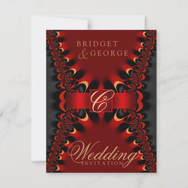 Gothic Satin Red+Black Wedding bjudande Inbjudningar (Framsida)