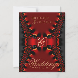 Gothic Satin Red+Black Wedding bjudande Inbjudningar