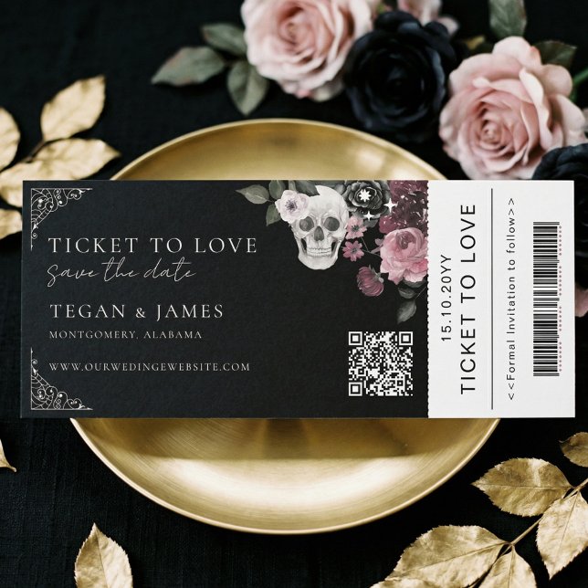 Gothic Save the Date Boarding Pass WeddingTicket Inbjudningar (Gothic Save the Date Boarding Pass WeddingTicket Invitation)
