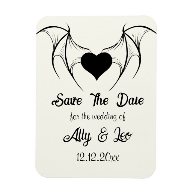 Gothic Save the Date Dark Romance Bat Wings Heart Magnet (Vertikal)