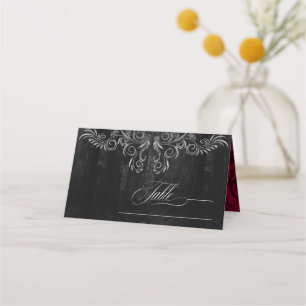 Gothic Scrollwork Bröllop Bord Burgundy ID866 Placeringskort