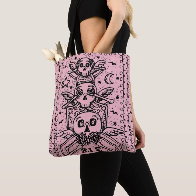 GOTHIC SER INGEN EVIL CEMETERY SKELETON TOTE BAG-r Tygkasse (Närbild)