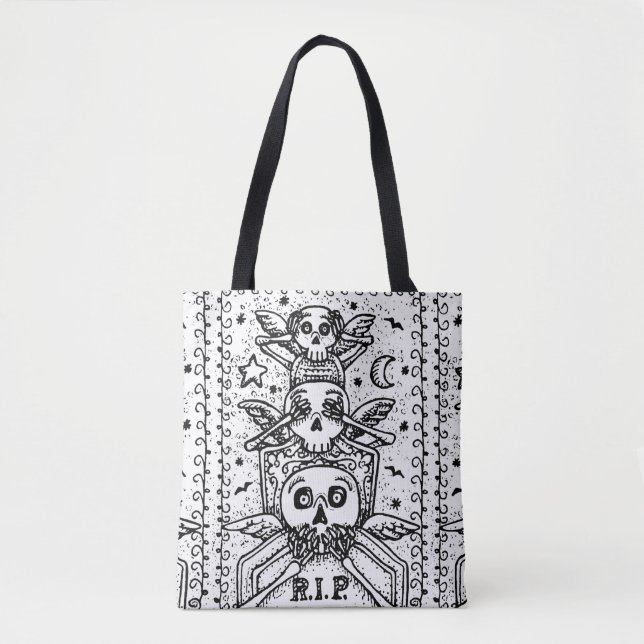 GOTHIC SER INGEN EVIL, CEMETERY SKELETON TOTE BAG TYGKASSE (Framsida)