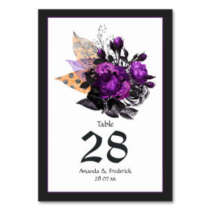 Gothic Shabby-Chic Svart, Lila & Orange Bröllop Bordsnummer