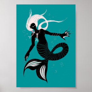 Gothic Sjöjungfru Mörk Fantasy Sea Creature Poster