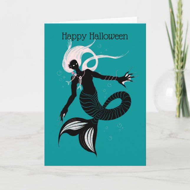Gothic Sjöjungfru Mörk Sea Creature Halloween Kort (Framsida)