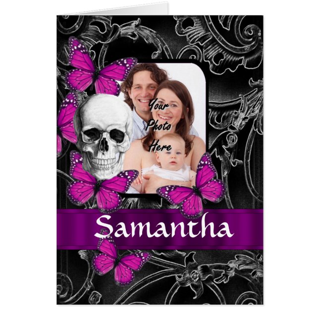 Gothic skalle och butterflies hälsningskort (Framsidan)