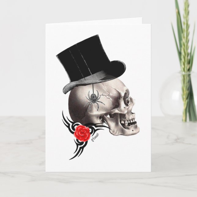 Gothic skalle och ro tatuering stil kort (Framsida)