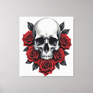 Gothic skalle och röd ros mörk canvastryck