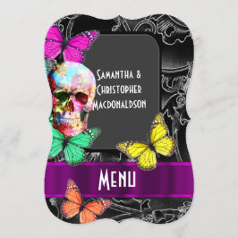 Gothic skalle på mörk Black bröllop-menyn Meny