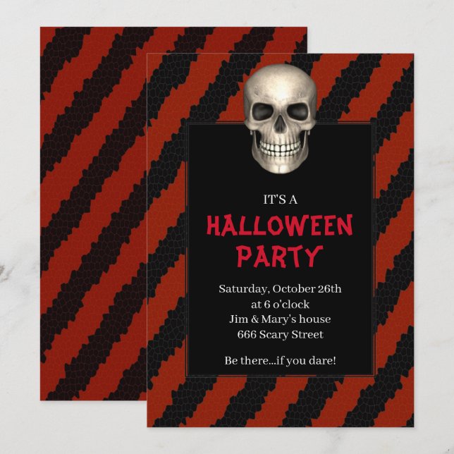Gothic Skalle Röd Rand Halloweenfest Inbjudningar (Fram/baksida)