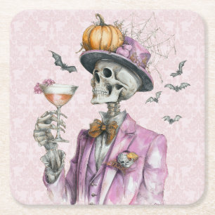 Gothic Skeleton Cocktail Party Halloween Underlägg Papper Kvadrat