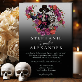 Gothic Skeleton Couple Black Flower Bröllop Inbjudningar