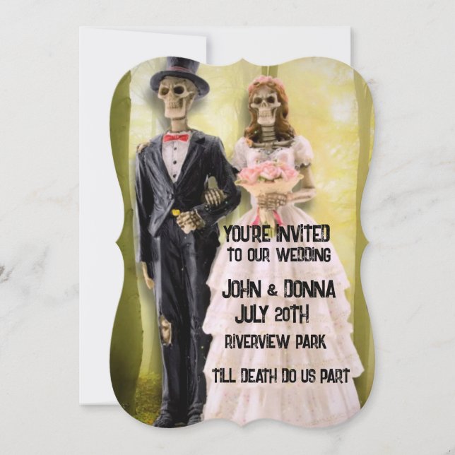 GOTHIC SKELETON COUPLE BRÖLLOP ANPASSNINGSBAR INVI INBJUDNINGAR (Framsida)