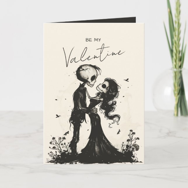 Gothic Skeleton Couple Dark Romantic Valentine Helgkort (Framsida)