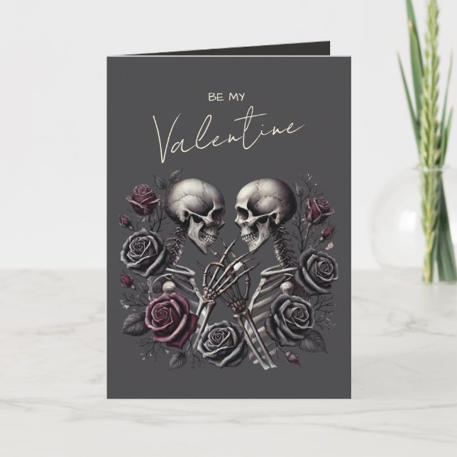 Gothic Skeleton Couple Dark Romantic Valentine Hol Helgkort (Framsida)