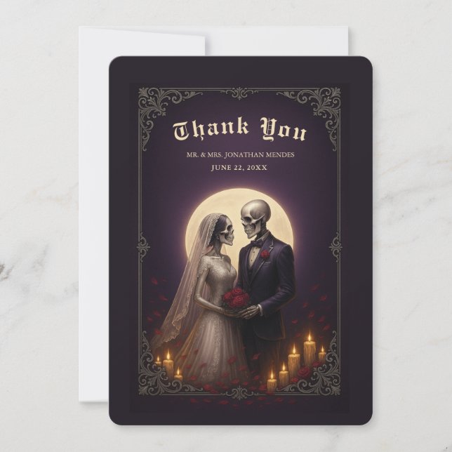 Gothic Skeleton Couple Elegant Wedding Thank You Tack Kort (Framsida)