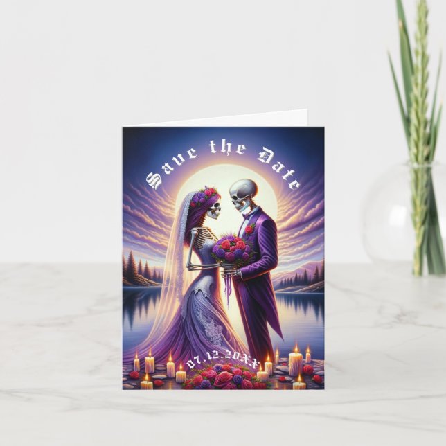 Gothic Skeleton Couple Red Roses Save the Date Meddelande (Framsida)