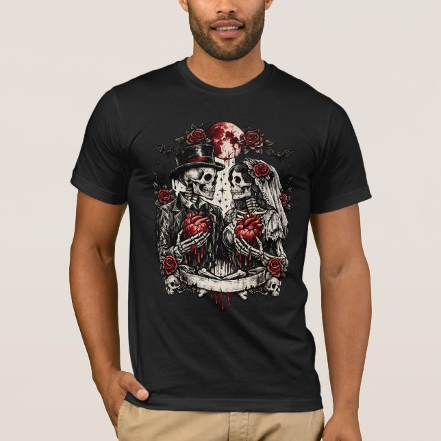 Gothic Skeleton Couple Valentine T-Shirt (Framsida)