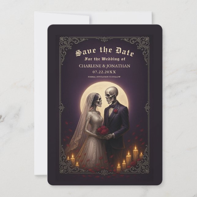 Gothic Skeleton Couple Wedding Save the Date Spara Datumet (Framsida)