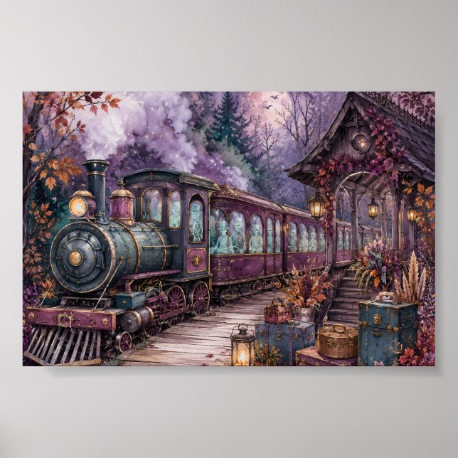 Gothic Skeleton Express tågstation Whimsigoth  Poster (Framsidan)