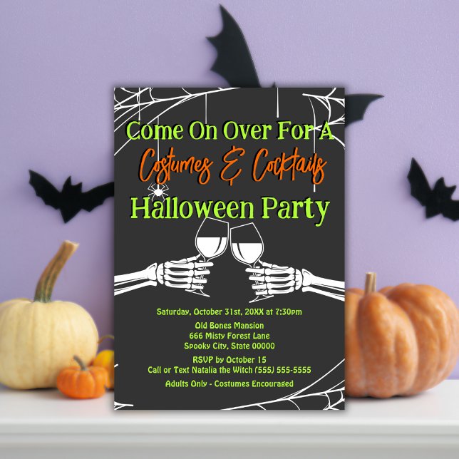 Gothic Skeleton Halloween Costumes & Cocktails Inbjudningar (Skapare uppladdad)