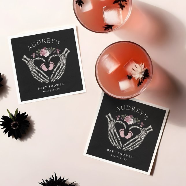 Gothic Skeleton Händer Heart Flicka Shower Pappersservett (Gothic Skeleton Hands Heart Baby Boy Shower Napkins)