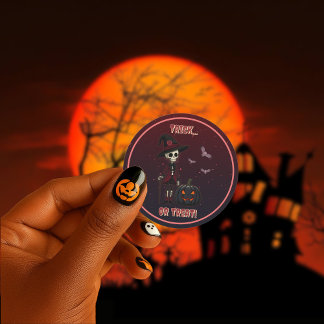 Gothic Skeleton och Pumpkin Halloween Sticker Runt Klistermärke