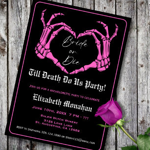 Gothic Skeleton Rosa Bride eller Die Bachelorette Inbjudningar