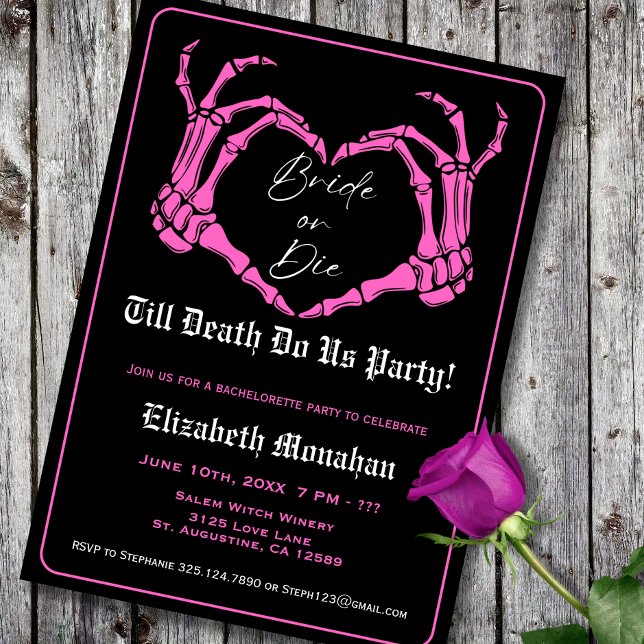 Gothic Skeleton Rosa Bride eller Die Bachelorette Inbjudningar (Skapare uppladdad)