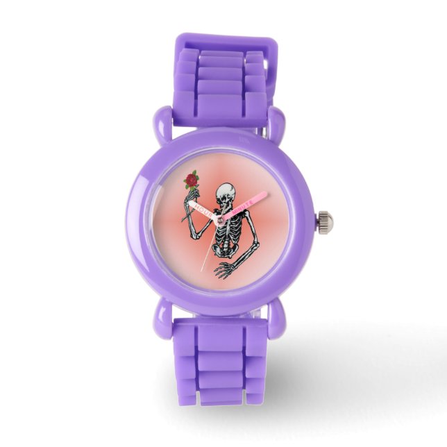 Gothic Skeleton Single Röd ros Armbandsur (Framsida)