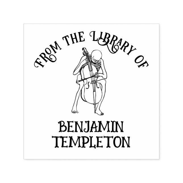 Gothic Skeleton spelar Cello Bibliotek Bok Namn Självfärgande Stämpel (Design)