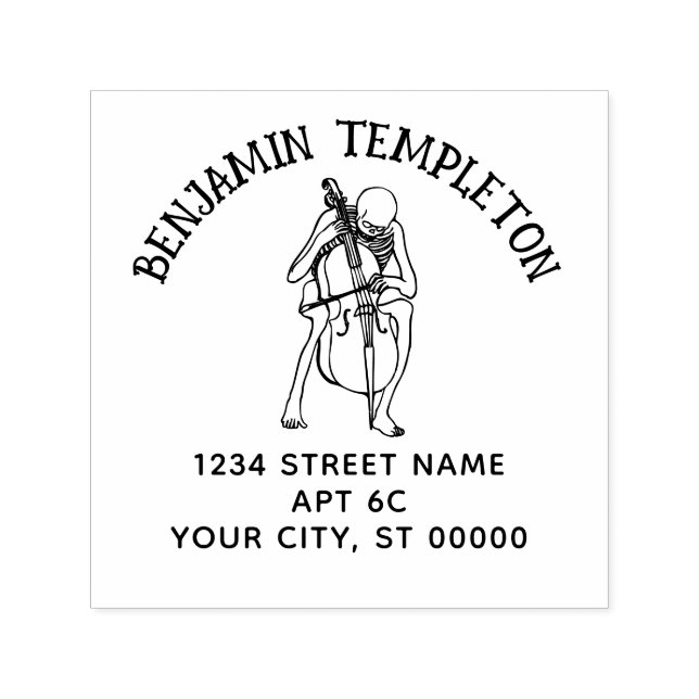 Gothic Skeleton spelar Cello Namn Returadress Självfärgande Stämpel (Design)