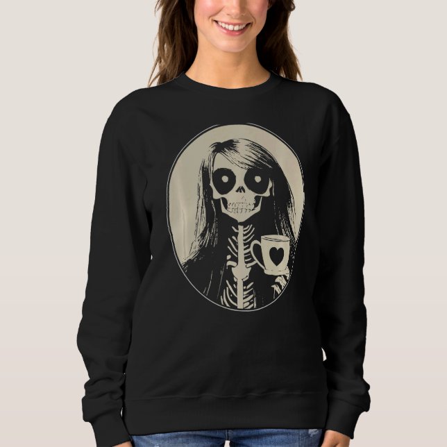 Gothic Skeleton Woman med kaffe Mugg Premium T Shirt (Framsida)