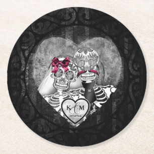 Gothic Skeletons Bröllop Burgundy ID866 Underlägg Papper Rund
