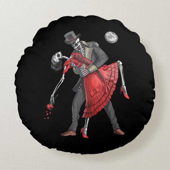 Gothic Skeletons Dancing Rund Kudde (Framsidan)