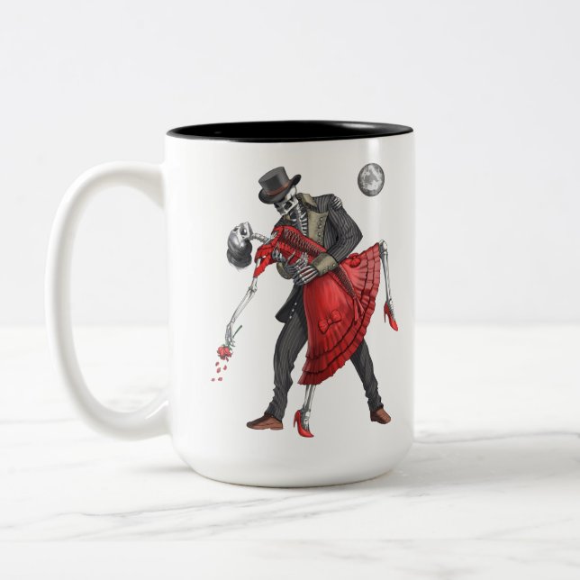 Gothic Skeletons Dancing Två-Tonad Mugg (Vänster)