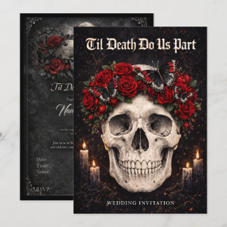 Gothic Skull and Roses Wedding Invitation Inbjudningar