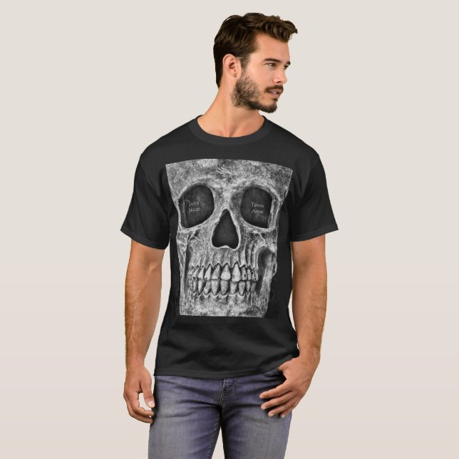 Gothic Skull Ansikte Black and White Tatto Shop T Shirt (Hel framsida)