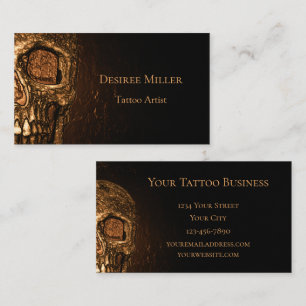 Gothic Skull Ansikte Glowing Guld Black Tatto Shop Visitkort