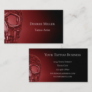 Gothic Skull Ansikte Glowing Red Black Tatto Shop Visitkort