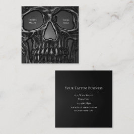 Gothic Skull Ansikte Grått Metallic Coola Tatto Sh Fyrkantigt Visitkort