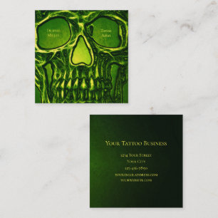Gothic Skull Ansikte Grönt Neon Metallic Tatto Sh Fyrkantigt Visitkort