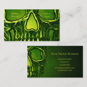 Gothic Skull Ansikte Grönt Neon Metallic Tatto Sho Visitkort