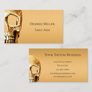Gothic Skull Ansikte Guld White Tatto Shop Visitkort