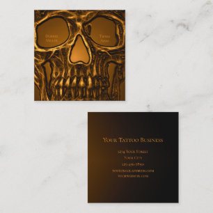 Gothic Skull Ansikte Metallic Guld Tatto Shop Fyrkantigt Visitkort