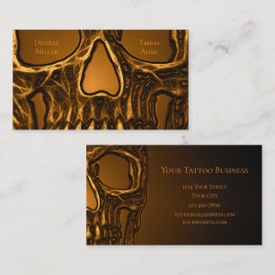 Gothic Skull Ansikte Metallic Guld Tatto Shop Visitkort