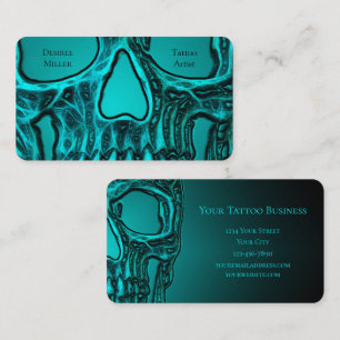 Gothic Skull Ansikte Teal Grönt Tatto Shop Visitkort